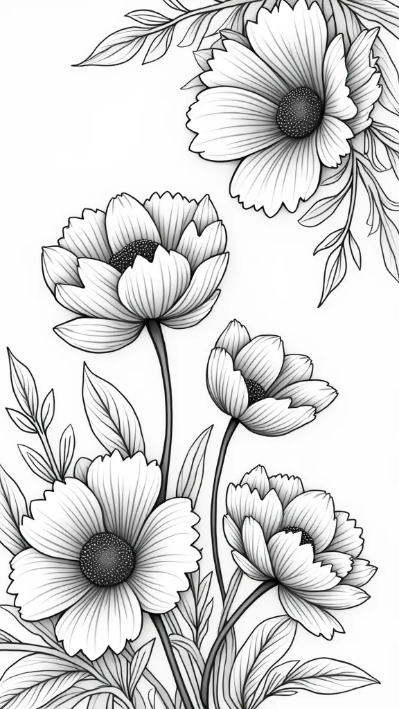 simple flower coloring pages for adults